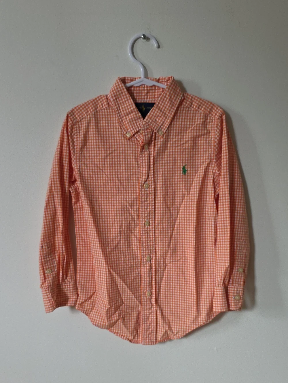Ralph Lauren Boys' Orange Gingham Button-Down Shirt, 5Y
