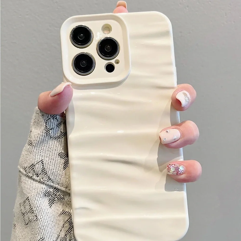Sleek Cream Wave Texture Phone Case - Compatible with Latest Smartphones