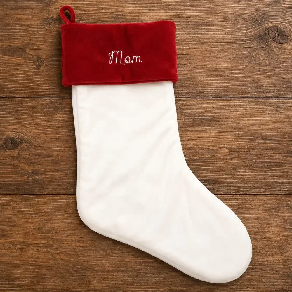 POTTERY BARN Velvet Christmas Stocking Embroidered 