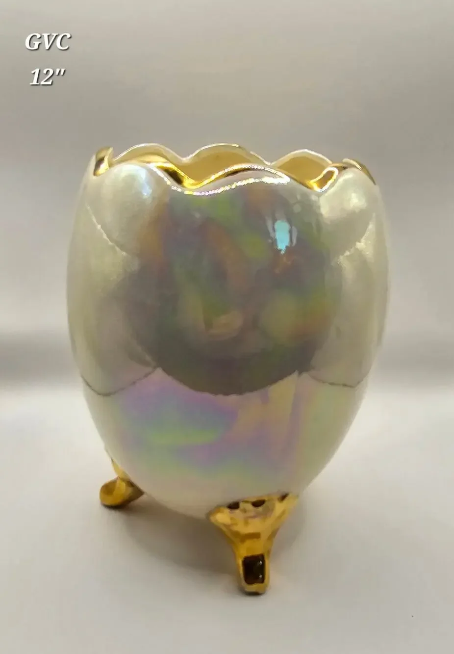 Vintage Lefton Iridescent 3 Footed Egg Vase‎