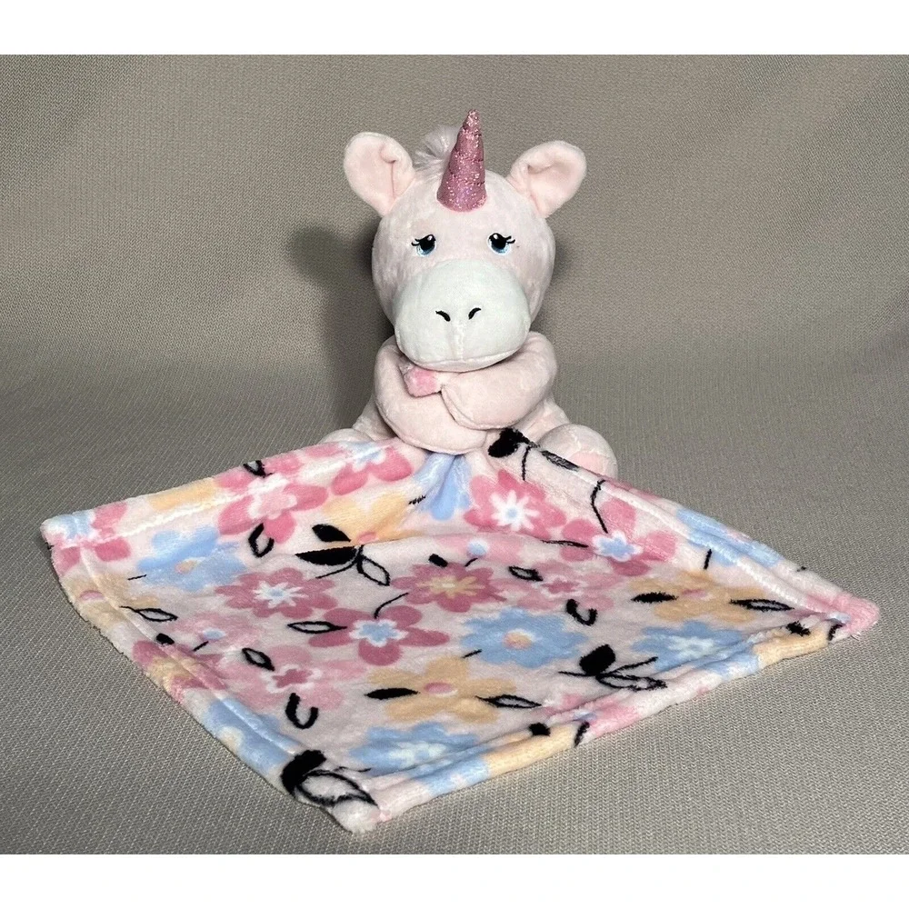 Little Beginnings Lovey Pink Unicorn Plush With Floral Security Blanket Baby