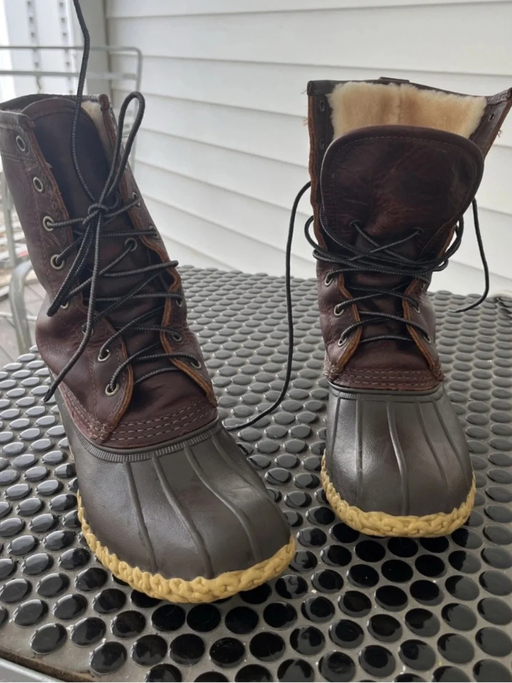 L.L. Bean Women's burnt red, raw leather, Rubber Shearling-Lined Duck Boots 7