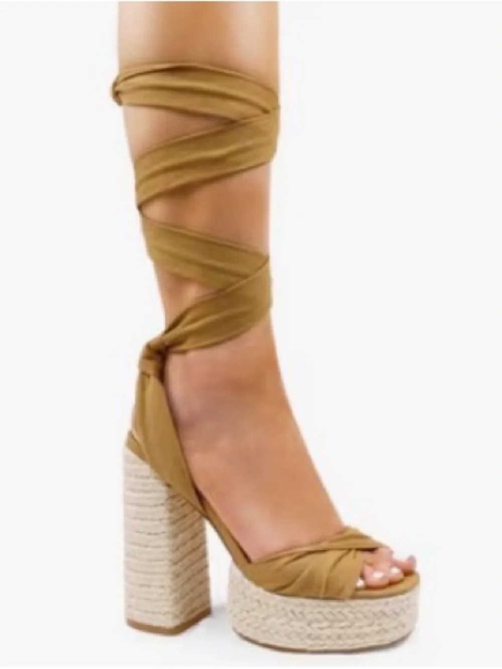 Liliana Mustard Wrap Platform Espadrille Heel