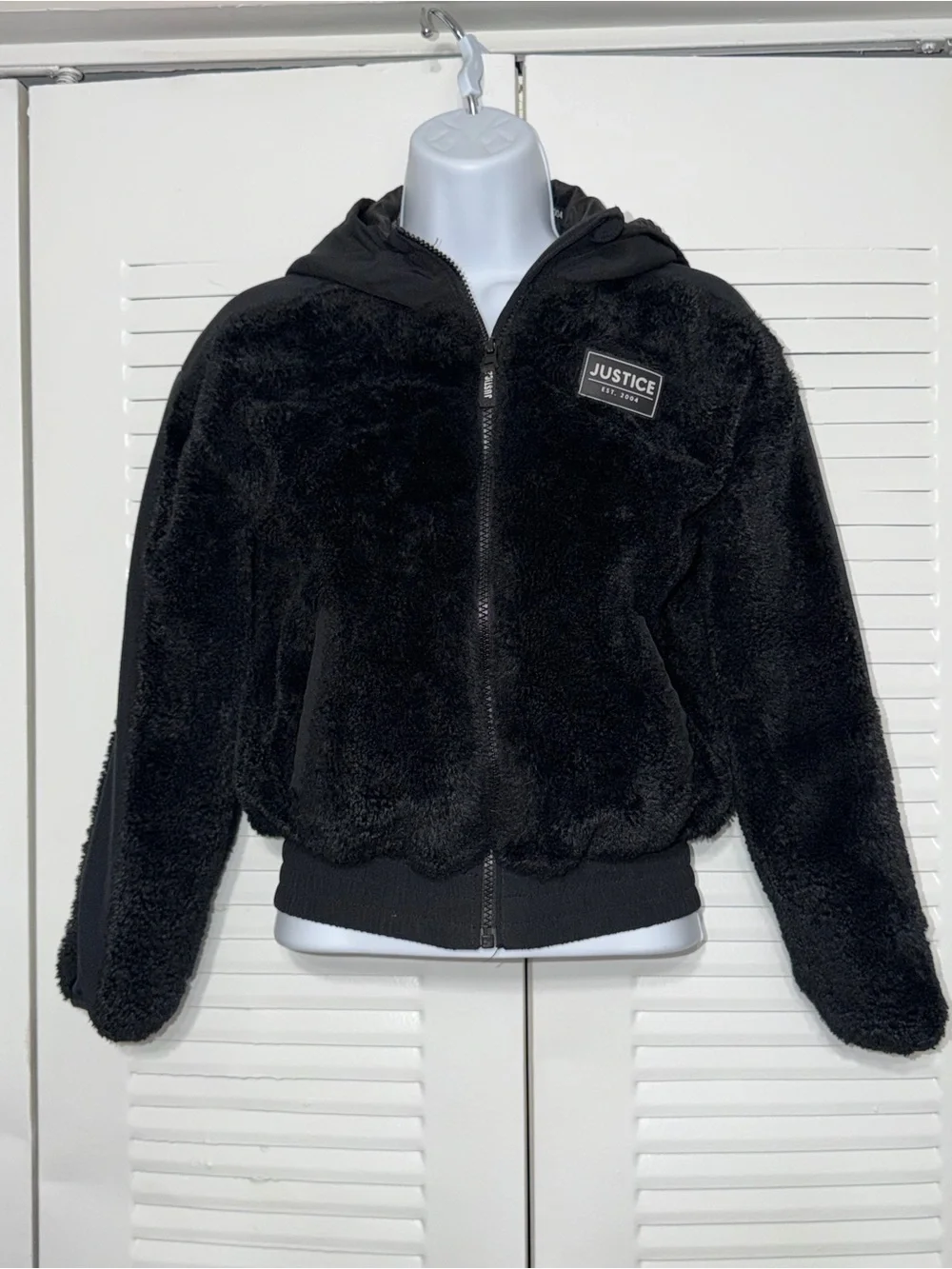 Justice Black Fuzzy Zip Hoodie Jacket T-0004
