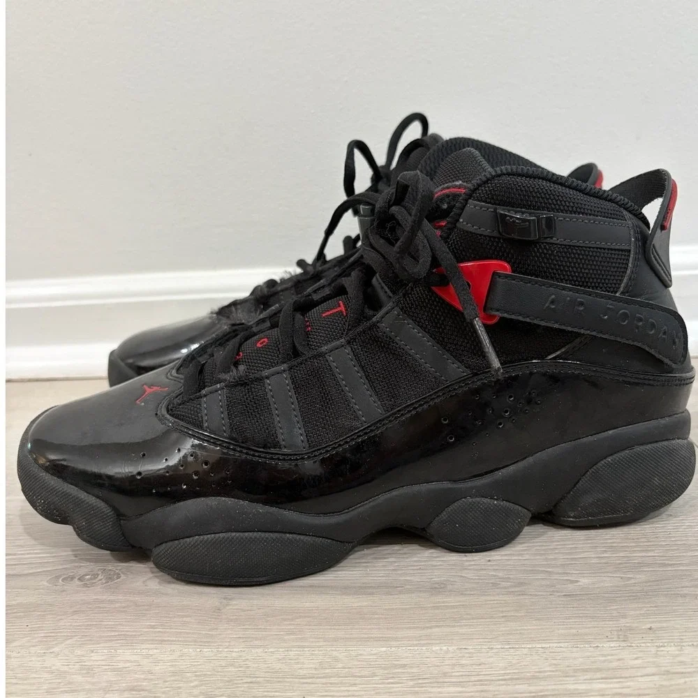 Jordan 6 Rings Mens Black Red Anthracite Basketball Shoes 322992-026 Sz 9.5 Gym