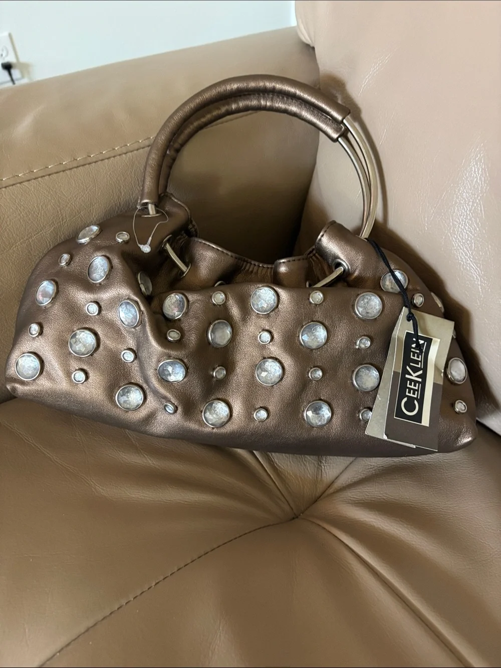 Ceeklen Metallic Bronze Studded Hobo Bag