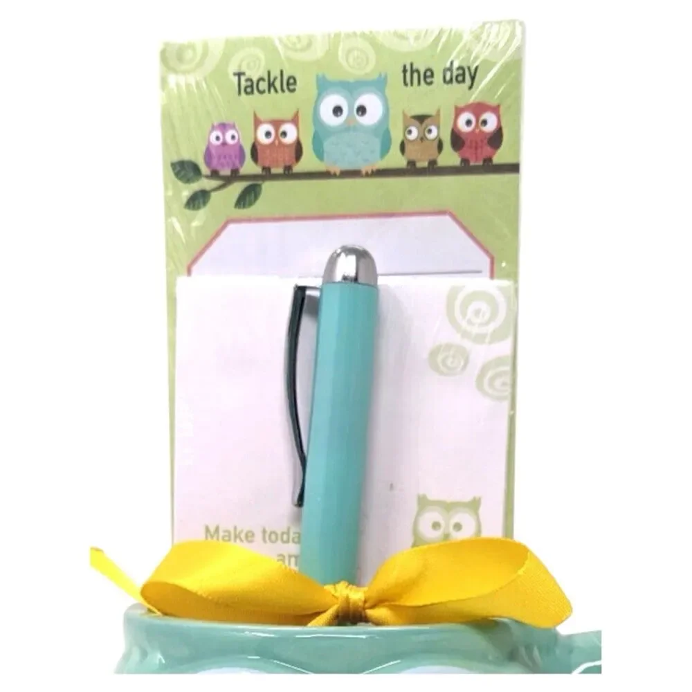 OWL Modern Expressions Green/Blue 3D Mug Cup 16 oz STATIONERY Notes Pen Set NEW