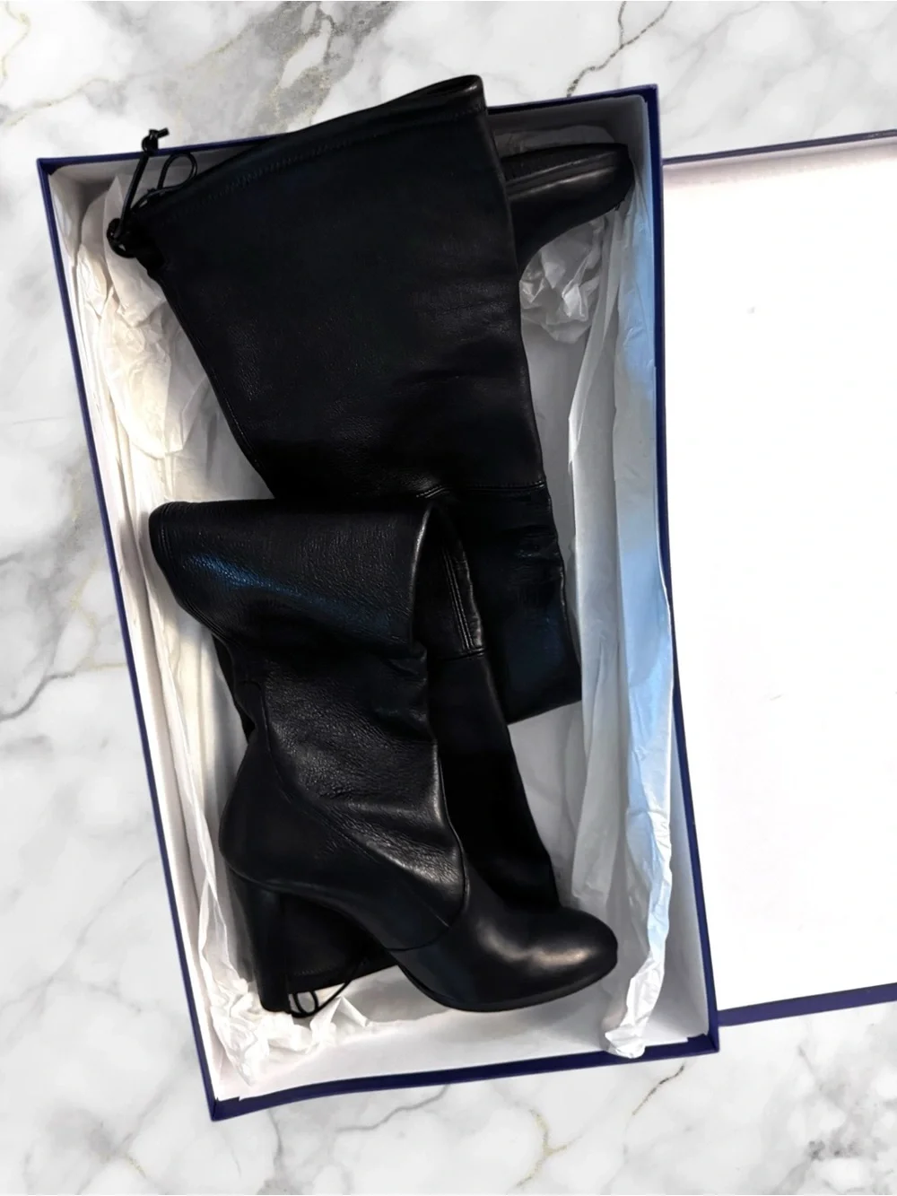 Stuart Weitzman Highland Black Plonge Stretch Leather Over-the-Knee Boots Sz 8.5