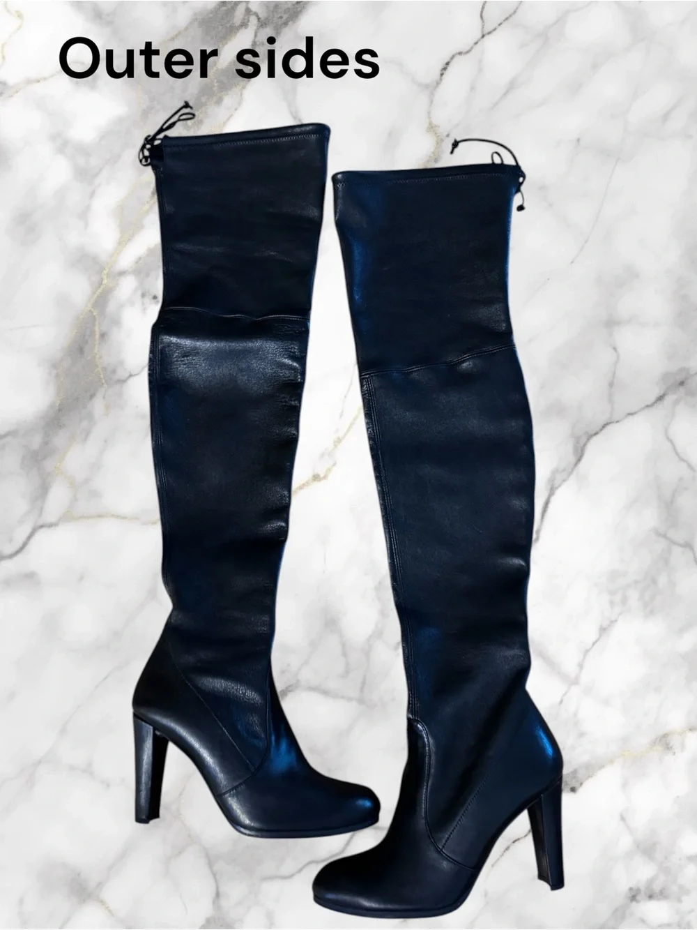 Stuart Weitzman Highland Black Plonge Stretch Leather Over-the-Knee Boots Sz 8.5