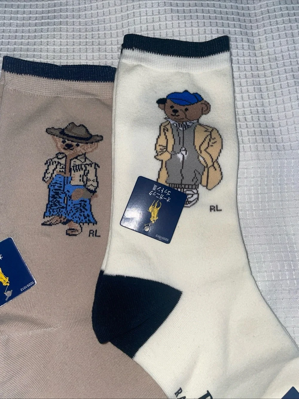 4 pairs Polo by Ralph Lauren Bear Crew Socks - White, Navy, Brown & Tan
