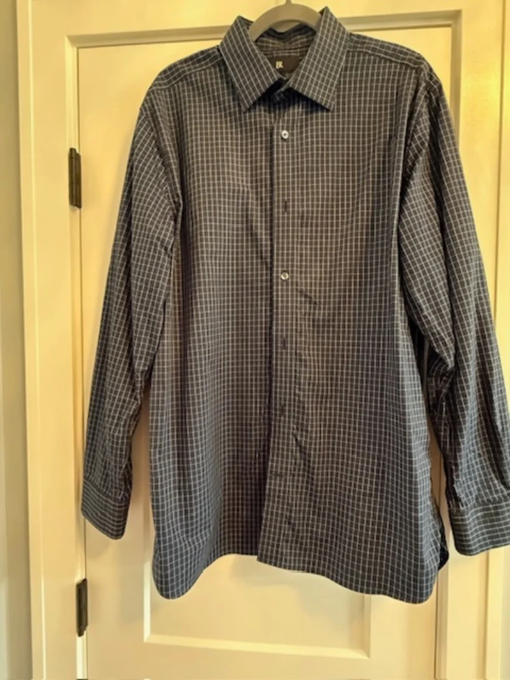 Banana Republic Men Large Standard Fit Cotton Navy Blue & White Check Shirt EUC