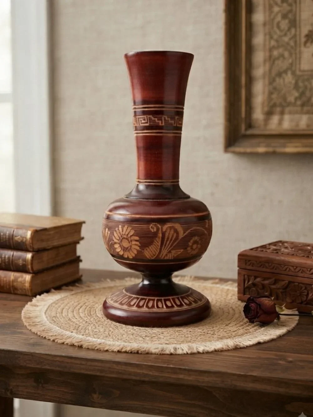 Vintage Artisanal Carved Wooden Bud Vase 9