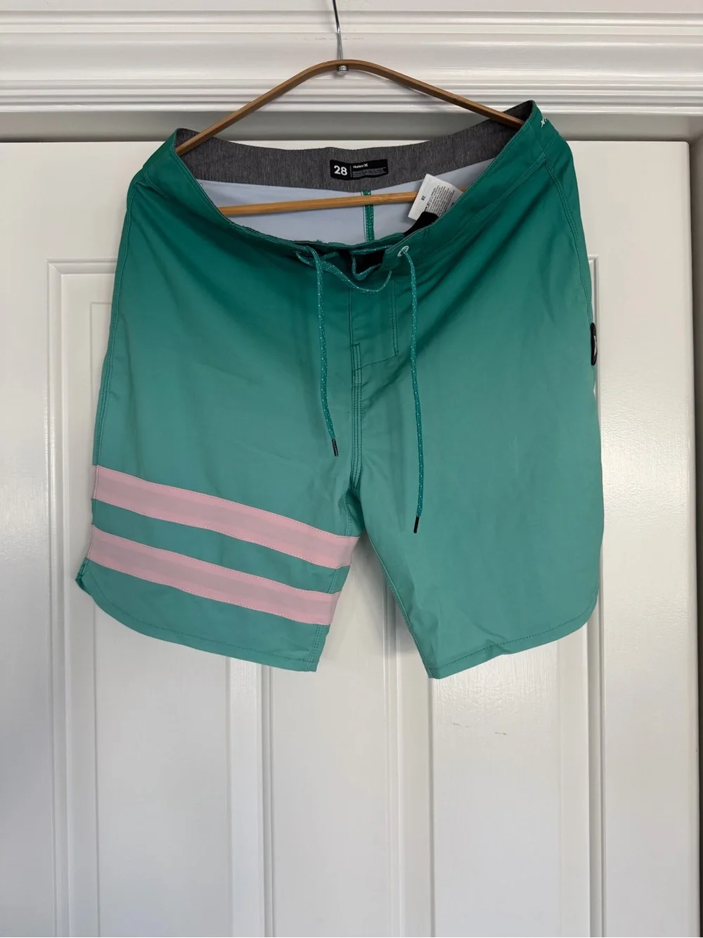 Hurley Teal Swim Trunks with Pink Stripes