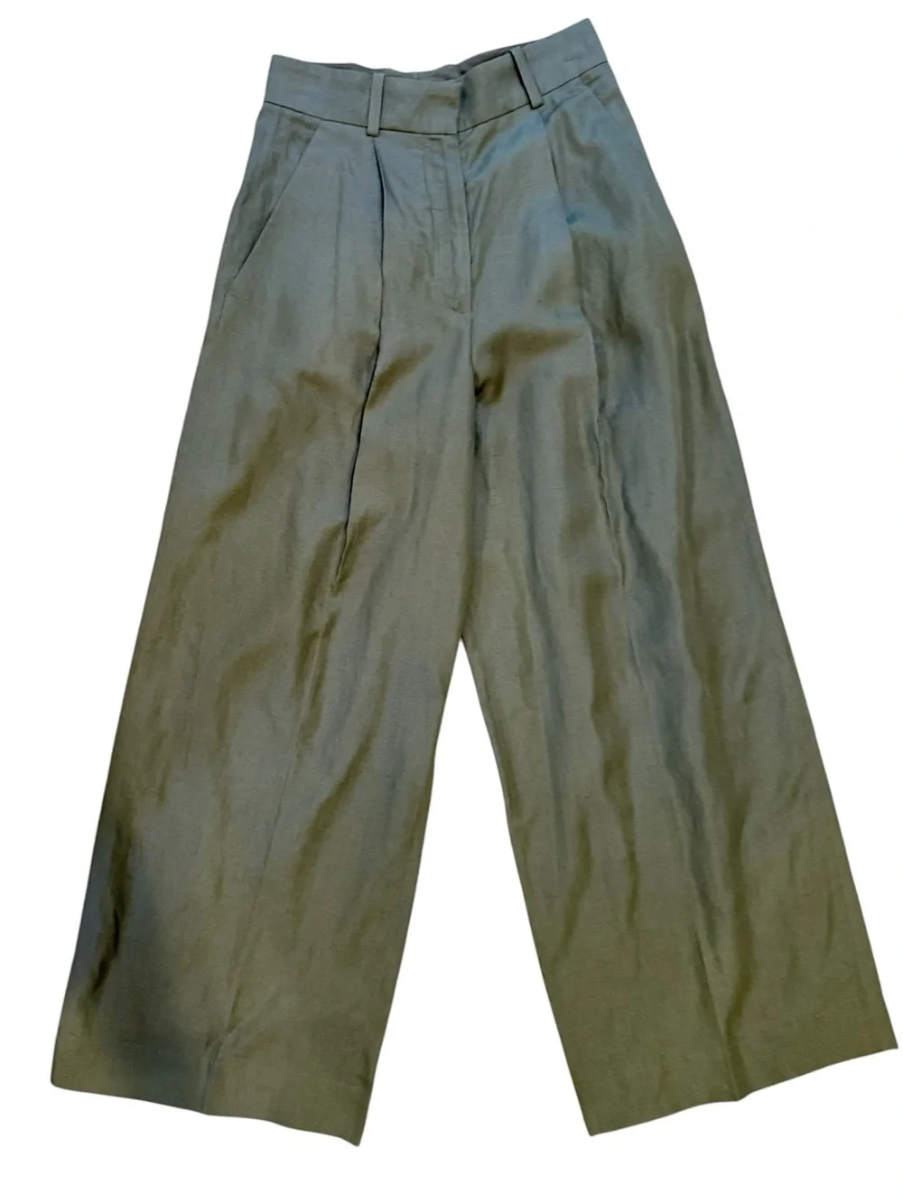 COS Olive Green Lyocell Linen Pleated Wide Leg Pants Trousers EU 36 US 4
