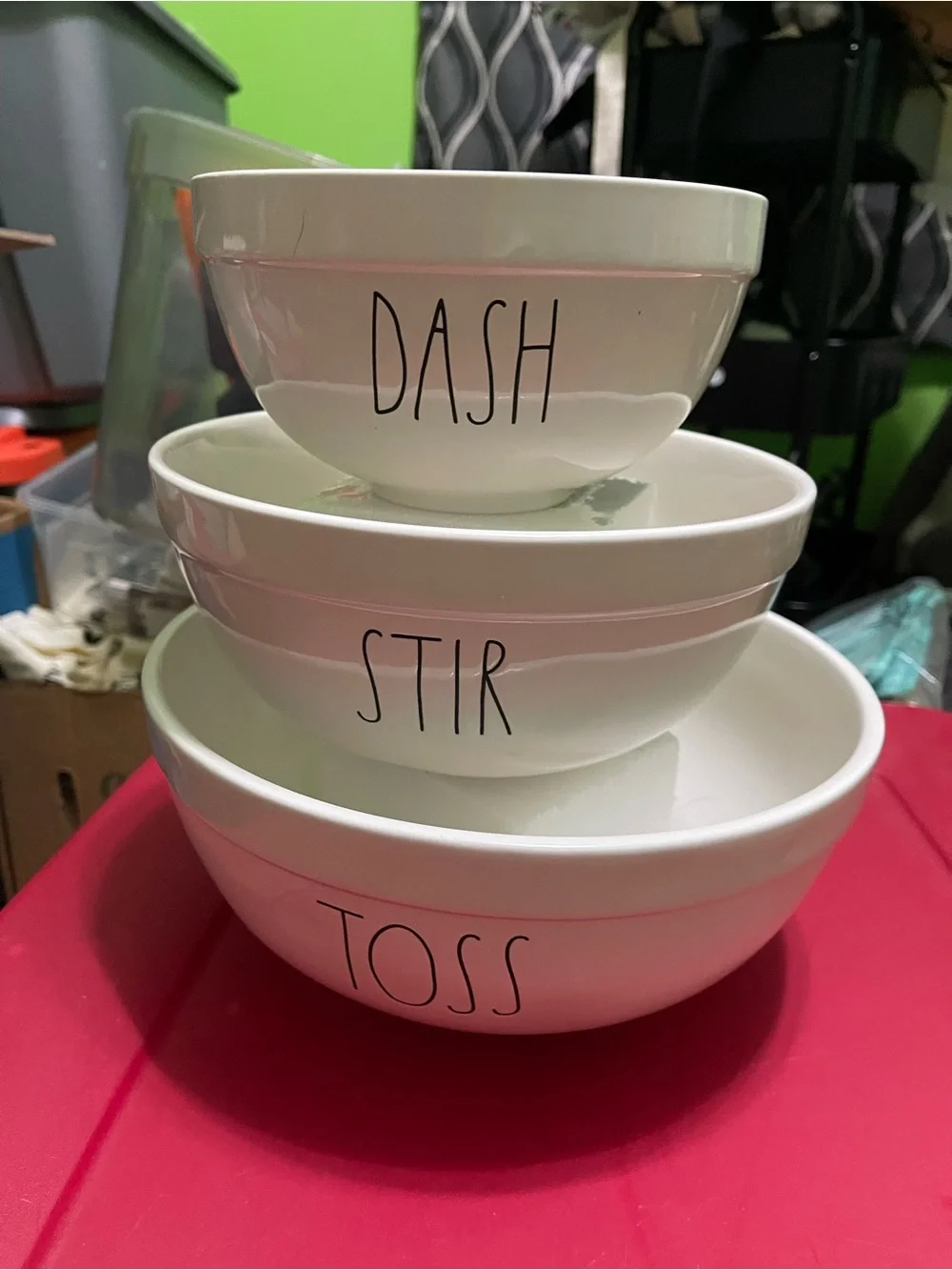 Rae Dunn White Ceramic 'Dash Stir Toss' Nesting Bowl Set