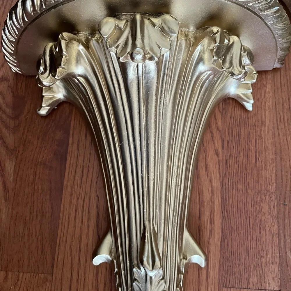 Vintage gold  flute shaped  sconces, display shelves shelf, sconces