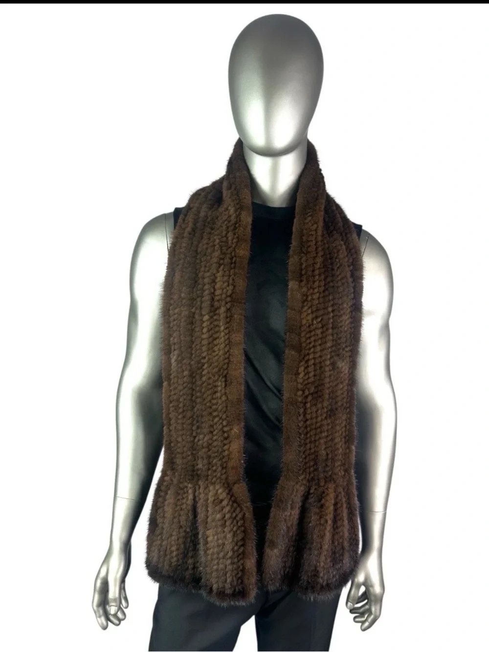 Men’s MAHOGANY MINK Knitted MINK Scarf, 70”L, Certified Vintage Fur
