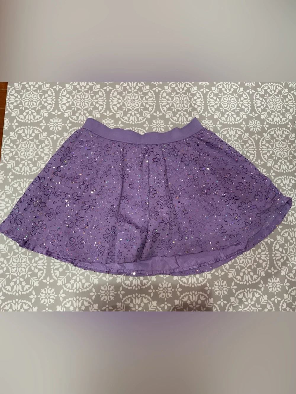 Justice Girls Purple Floral Sequin Skirt with Built-In Shorts Size 16