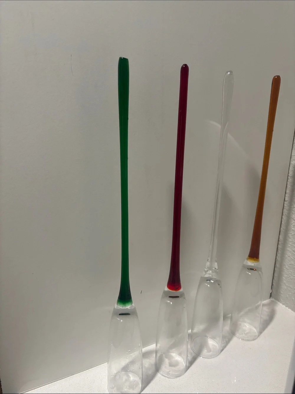 Decorative Colored Stem Champagne Flutes - Green, Red, Clear, Amber