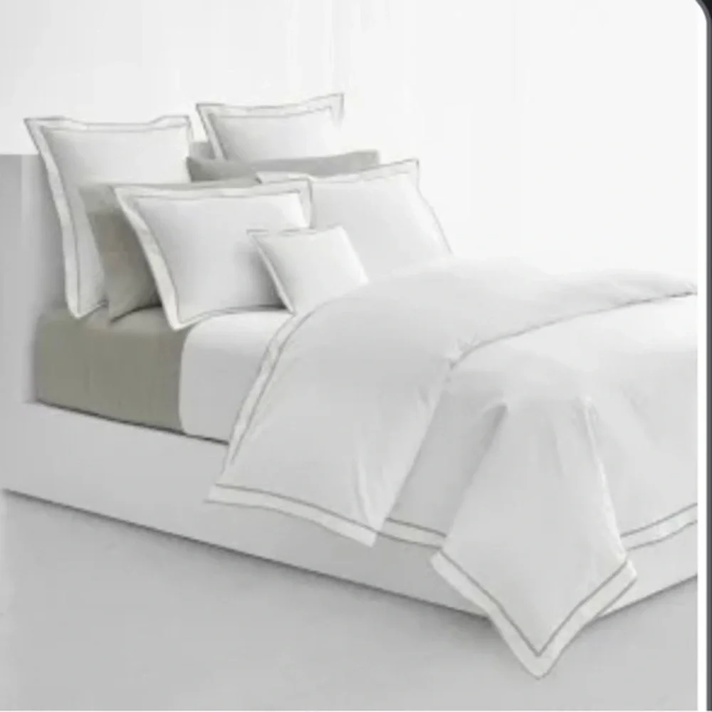 Ralph Lauren Spencer Sateen Duvet Cover F/Q White NWT Sage Trim 300TC $335
