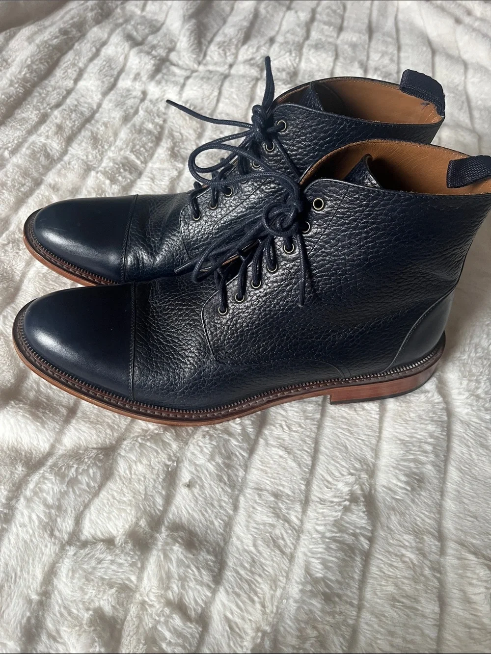 Taft Navy Rome Full-grain Leather Cap Toe Dress Boots