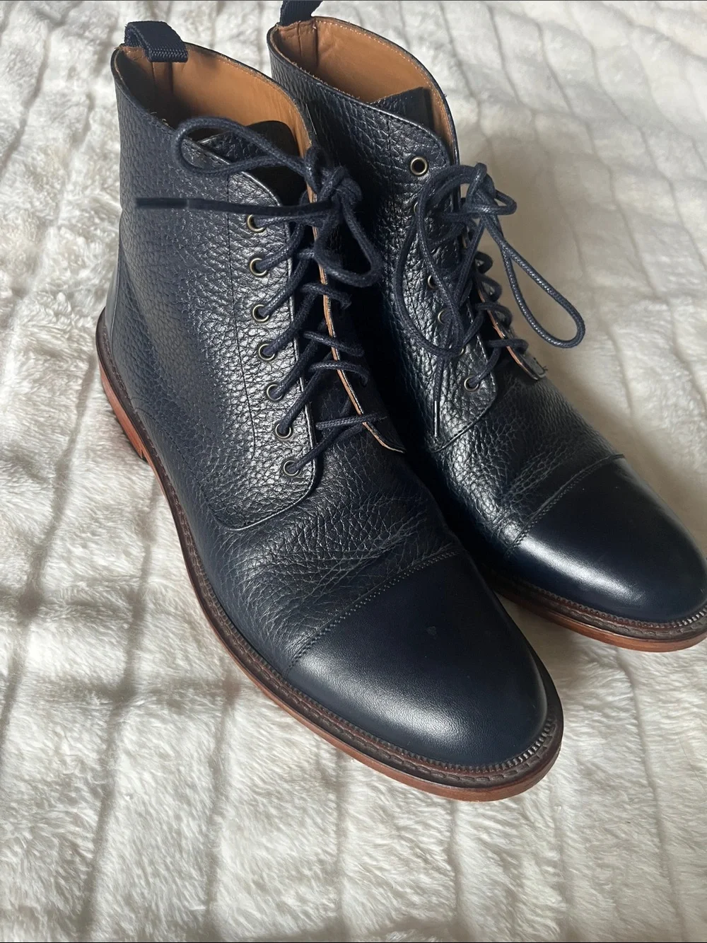 Taft Navy Rome Full-grain Leather Cap Toe Dress Boots