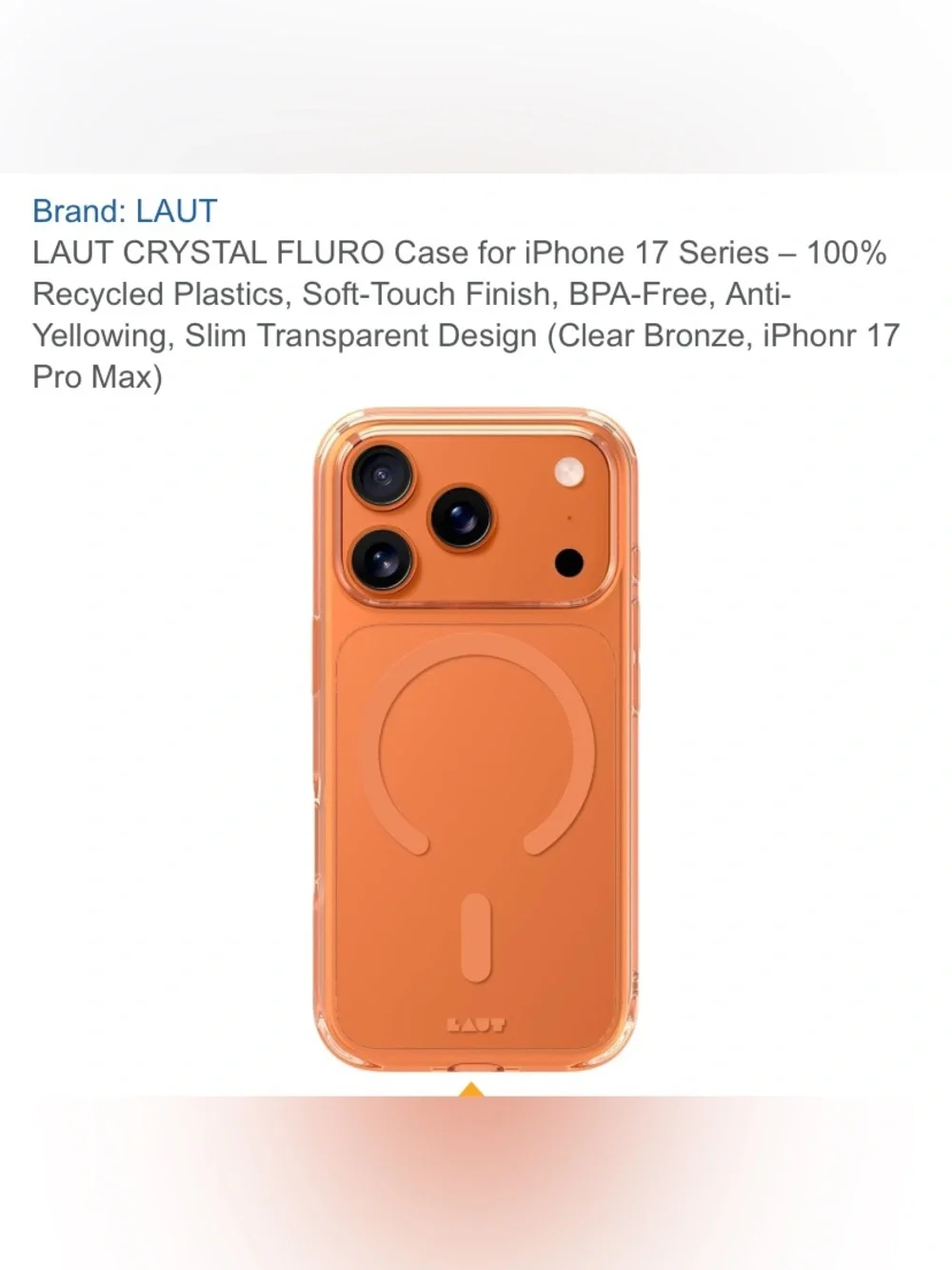 Clear Fluro MagSafe Compatible iPhone Case iPhone 17 Pro- Orange