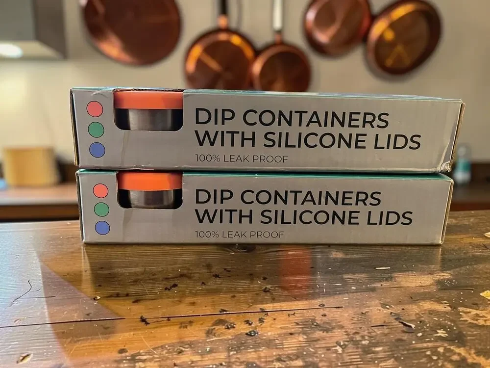 6 Lazaro Dip Stainless Steel Silicon Containers with Lids (2 Pkgs)Condiments NEW