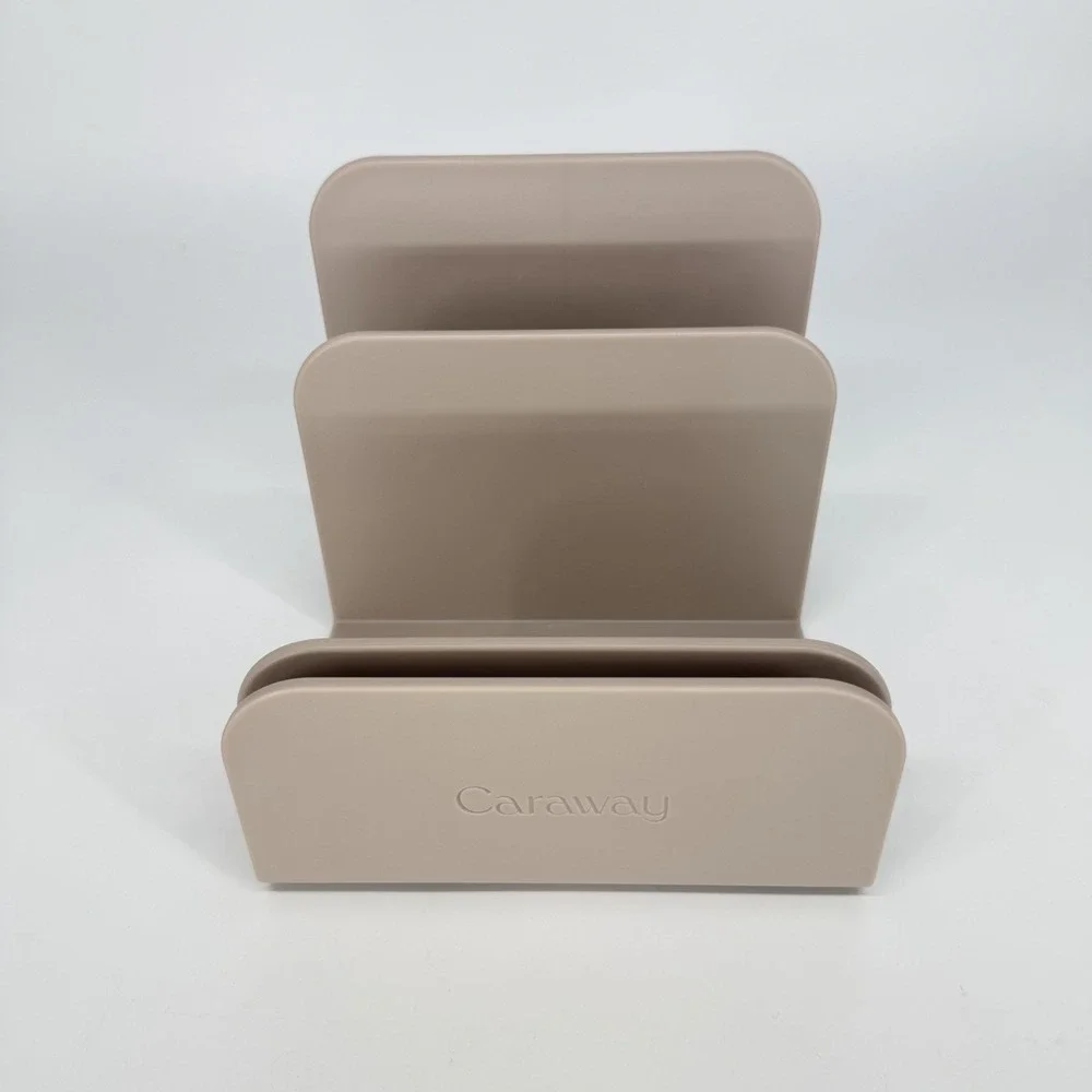 Caraway Magnetic Lid Organizer 3-Slot Cookware Storage Rack Beige Tan