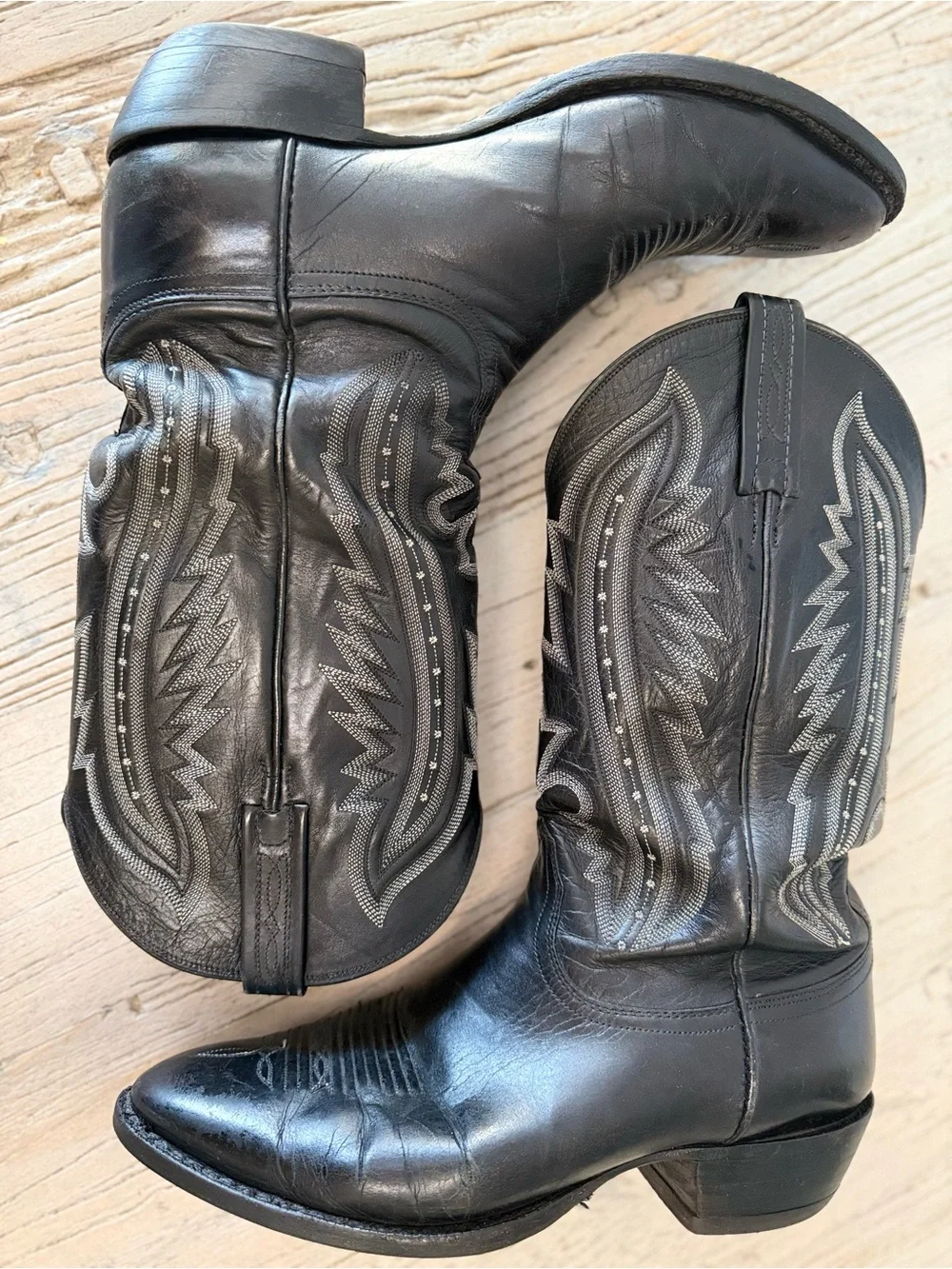 Lucchese Men’s Black Leather Western Cowboy Boots Size 9.5 E Wide