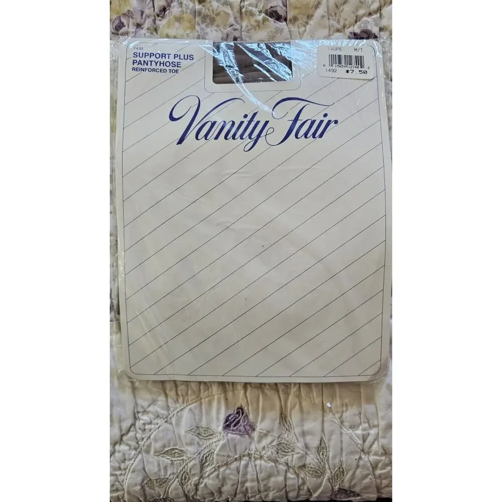 Vintage Pantyhose VANITY‎ FAIR - Support Plus Reinforced Toe Taupe Medium Tall