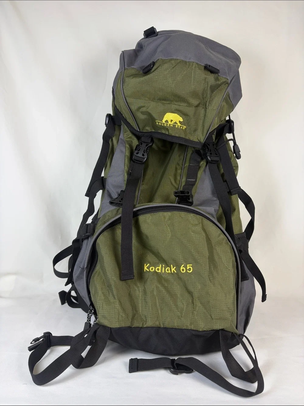 Vintage Golden Bear Kodiak 65L Men's Internal Frame Hiking Backpack Olive/Gray