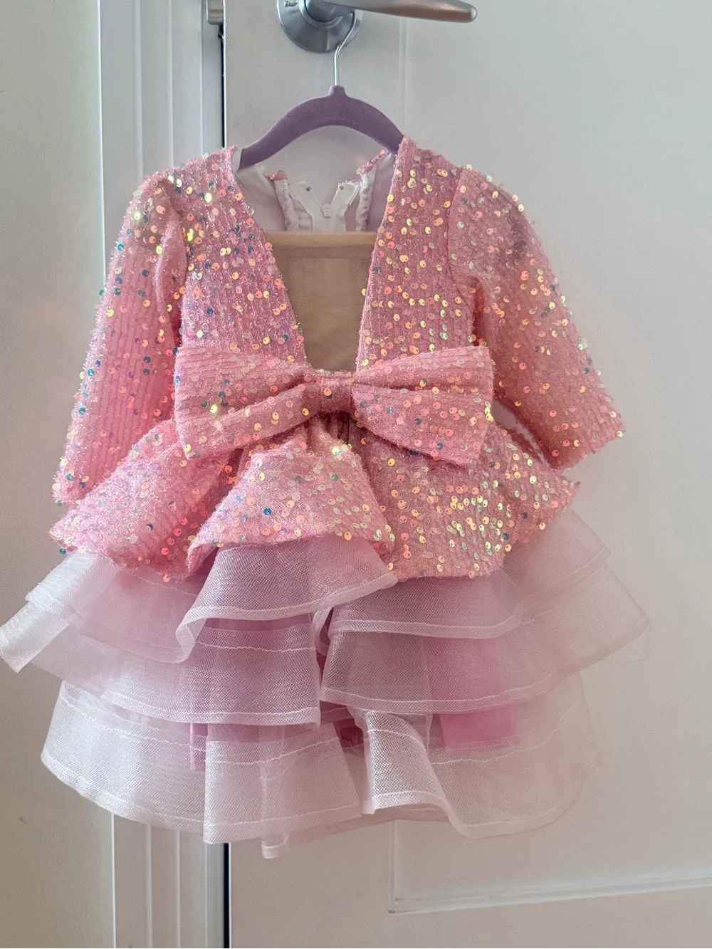 Pink Sequin Bow Tulle Kids Costume Dress