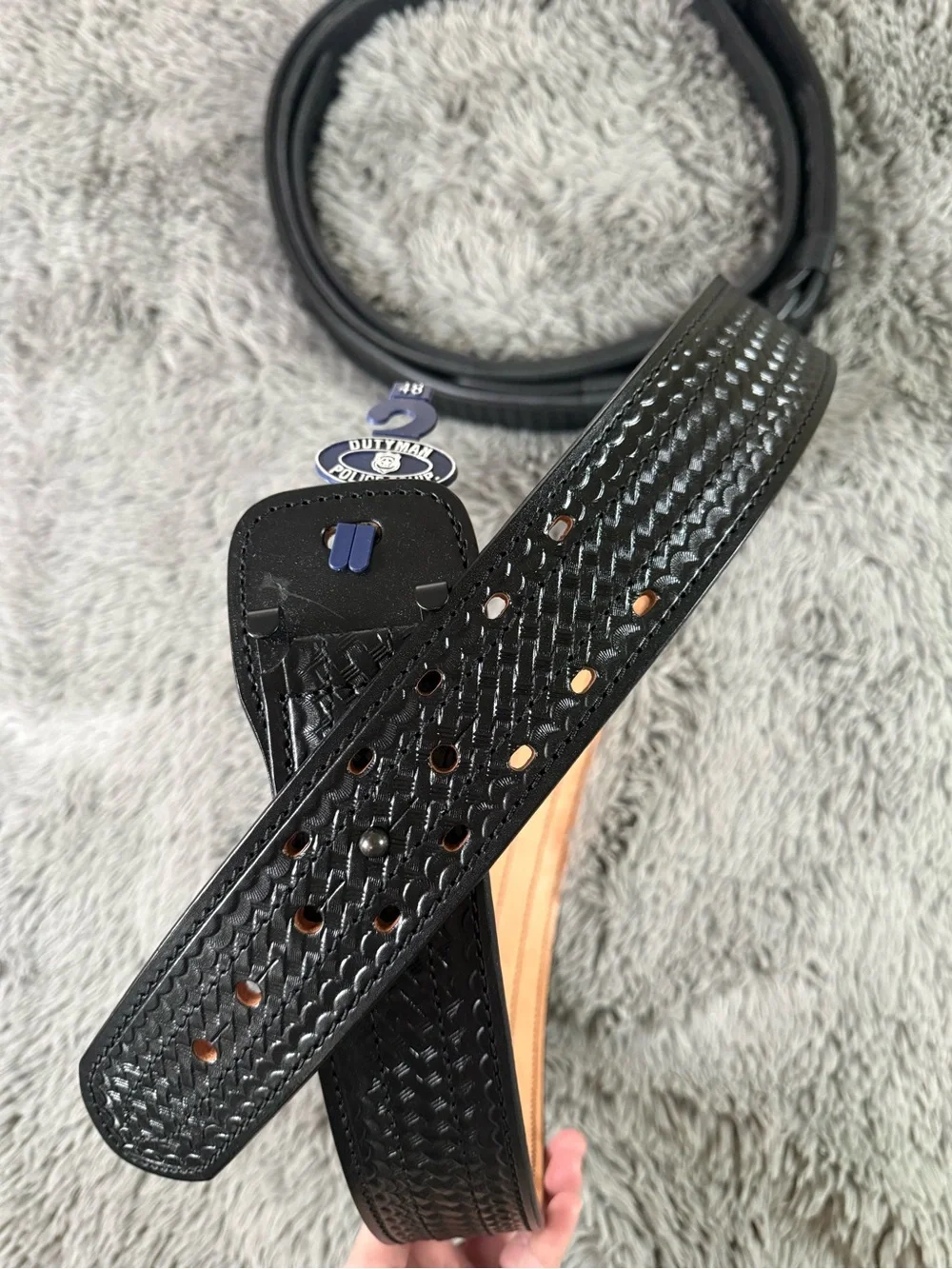 Dutyman 4021 Police Duty Belt Size 48 Full Grain Leather Basketweave Black
