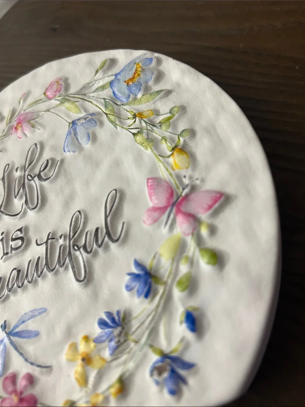 Life Is Beautiful Floral Round yard Plaque - Pastel Colors