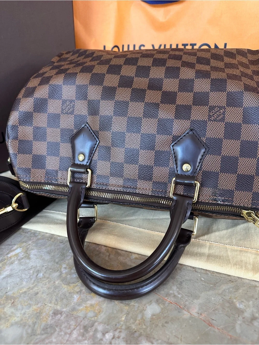 Louis Vuitton gold leather checkerboard