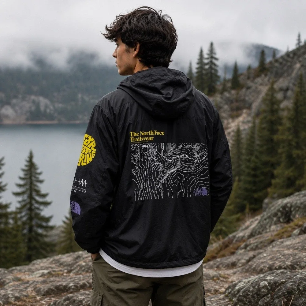 The‎ North Face Trailwear Windbreaker Jacket Medium Gorpcore Graphic Hooded Zip