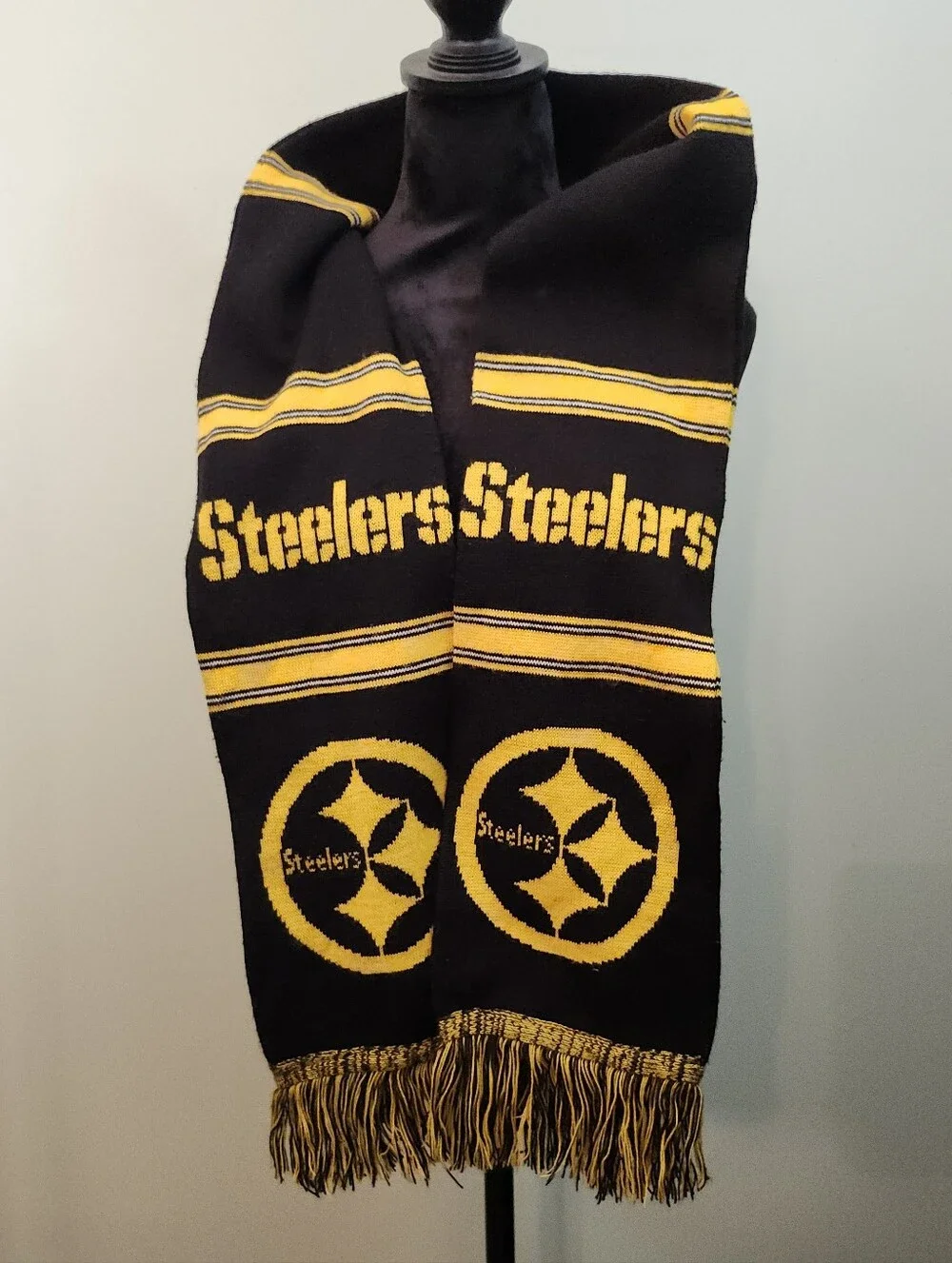 Pittsburgh Steelers Team Logo Black & Gold Winter Scarf Double Sided Fringe 66