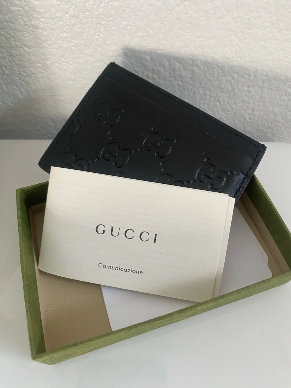 Gucci Black Embossed Logo Leather Card Case BRAND NEW