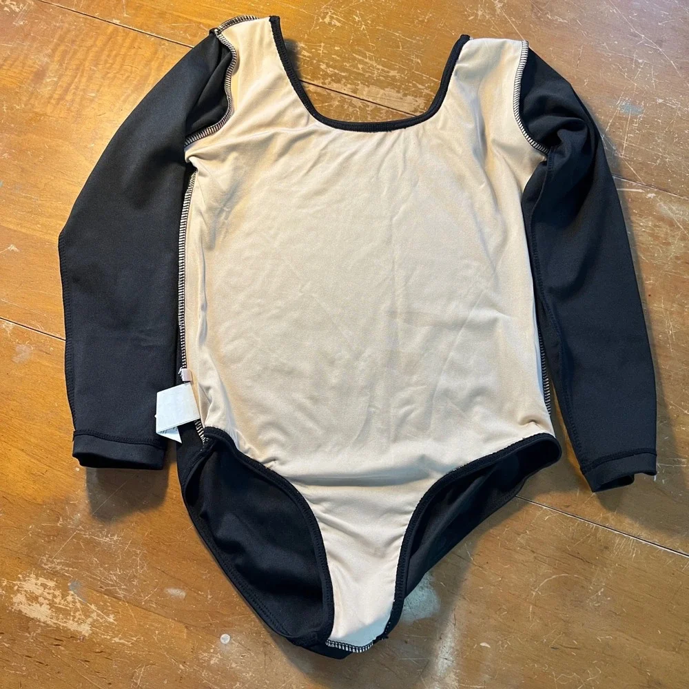 AK Leotard XS Girls USA Rhinestone Long Sleeve Black Star Patriotic Bling