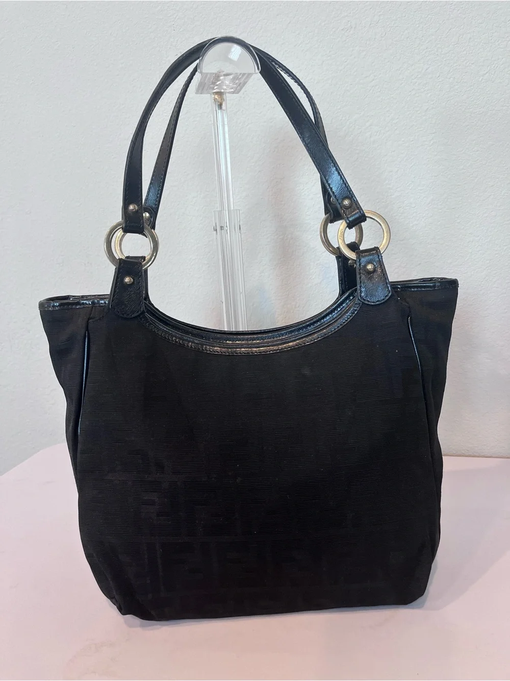 FENDI ZUCCA BLACK CHEF SHOULDER BAG.