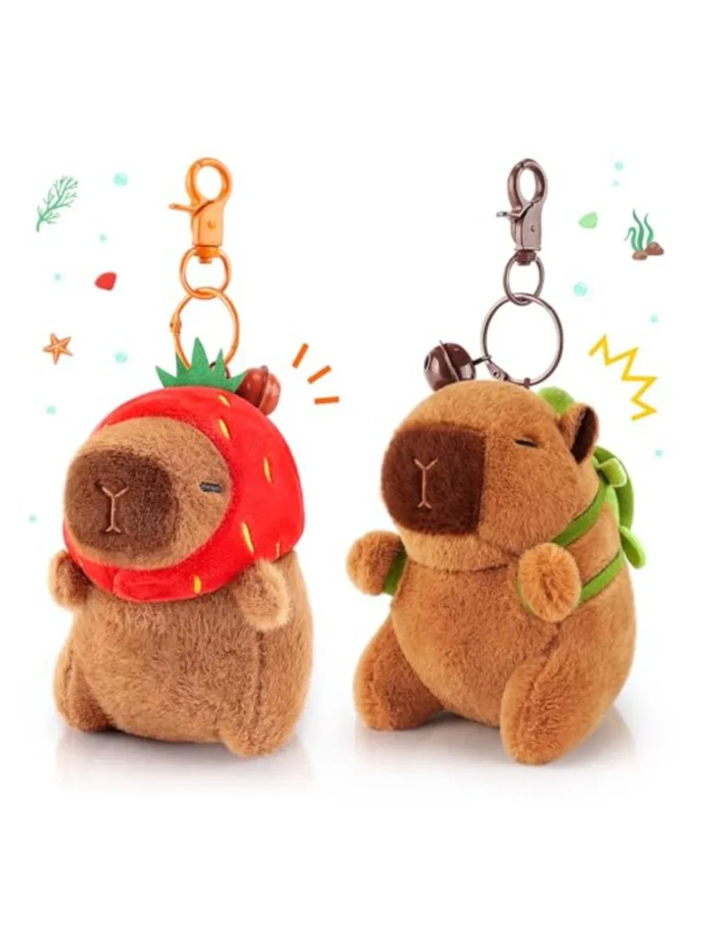 Capybara Plush Keychain 2-Pack Stuffed Animal Bag Charm Cute Gift