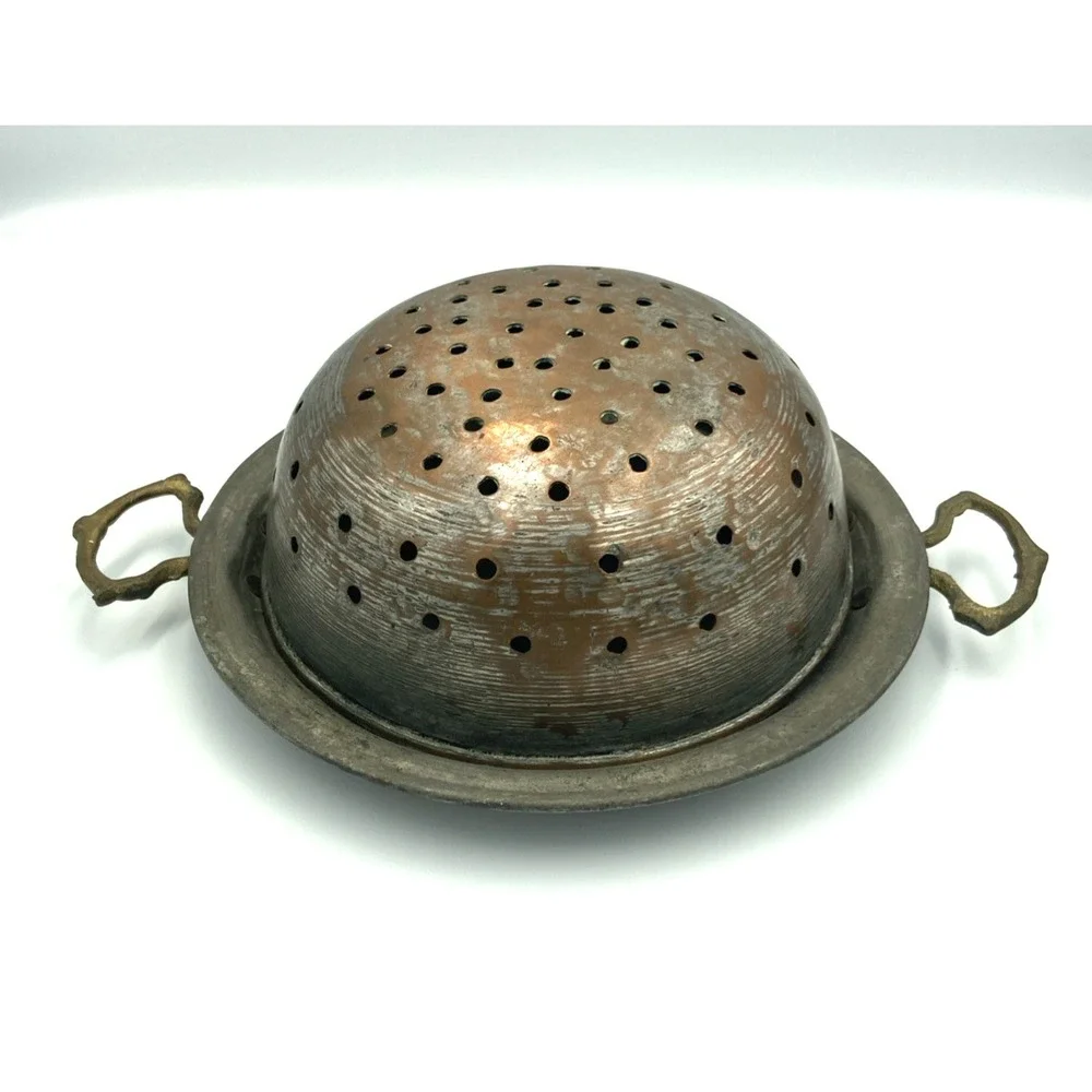 Vintage‎ Egg Poacher Escargot Pan Steamer Colander Sieve Copper & Metal