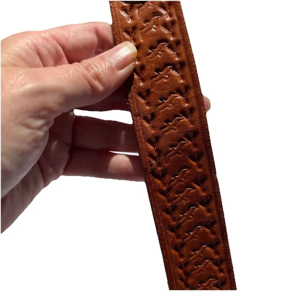 Vintage Hand tooled‎ Braided Leather Belt Embossed Eagle Design  Brown Large