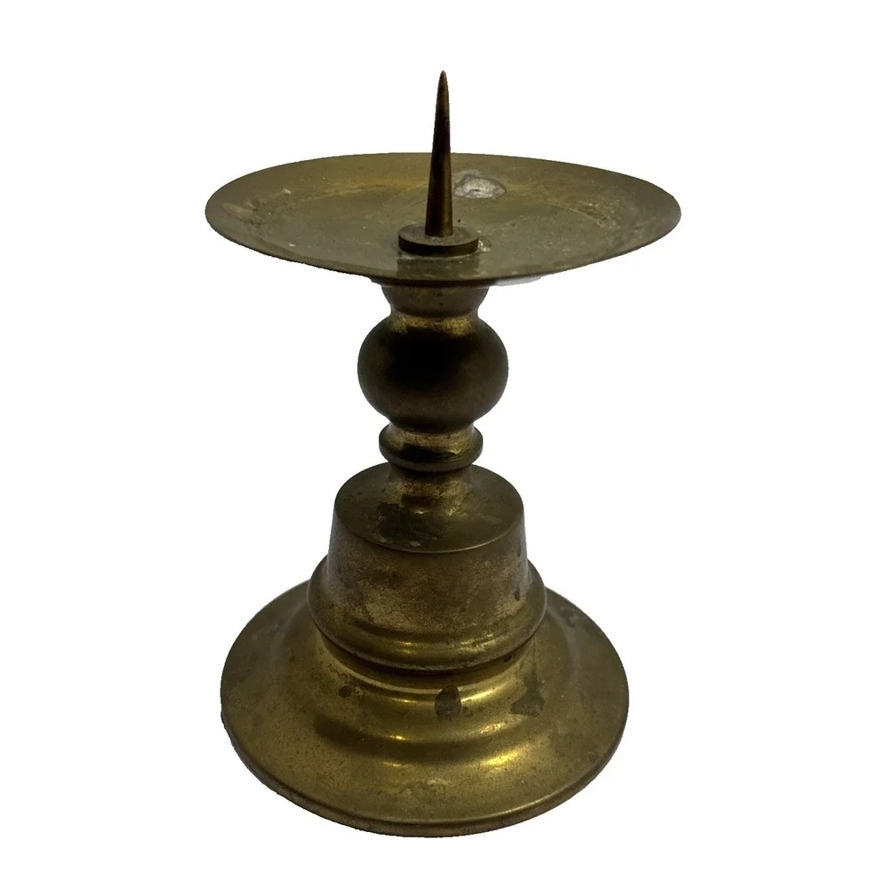 Vintage Brass MCM Candle Stand Brass‎ Pillar Candleholder 5 Inch