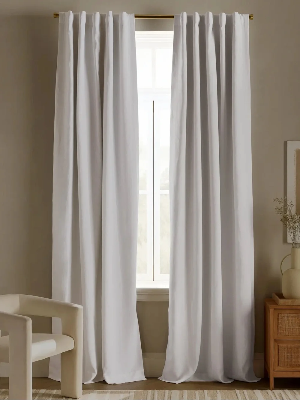 QUINCE Set Of 2 48x108 European Linen True Blackout Curtains White 0412