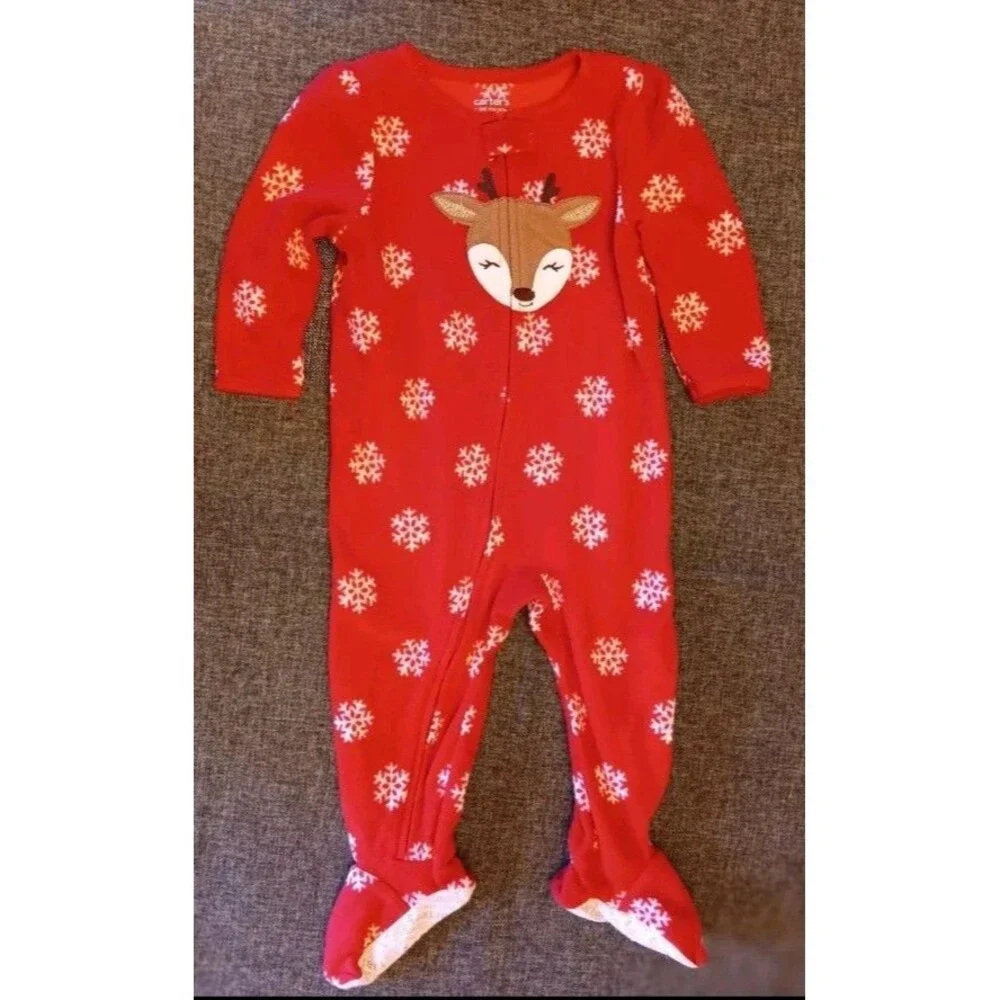 pajamas 18 Months New Carters Christmas Red Fleece sleeper Reindeer Holiday Deer