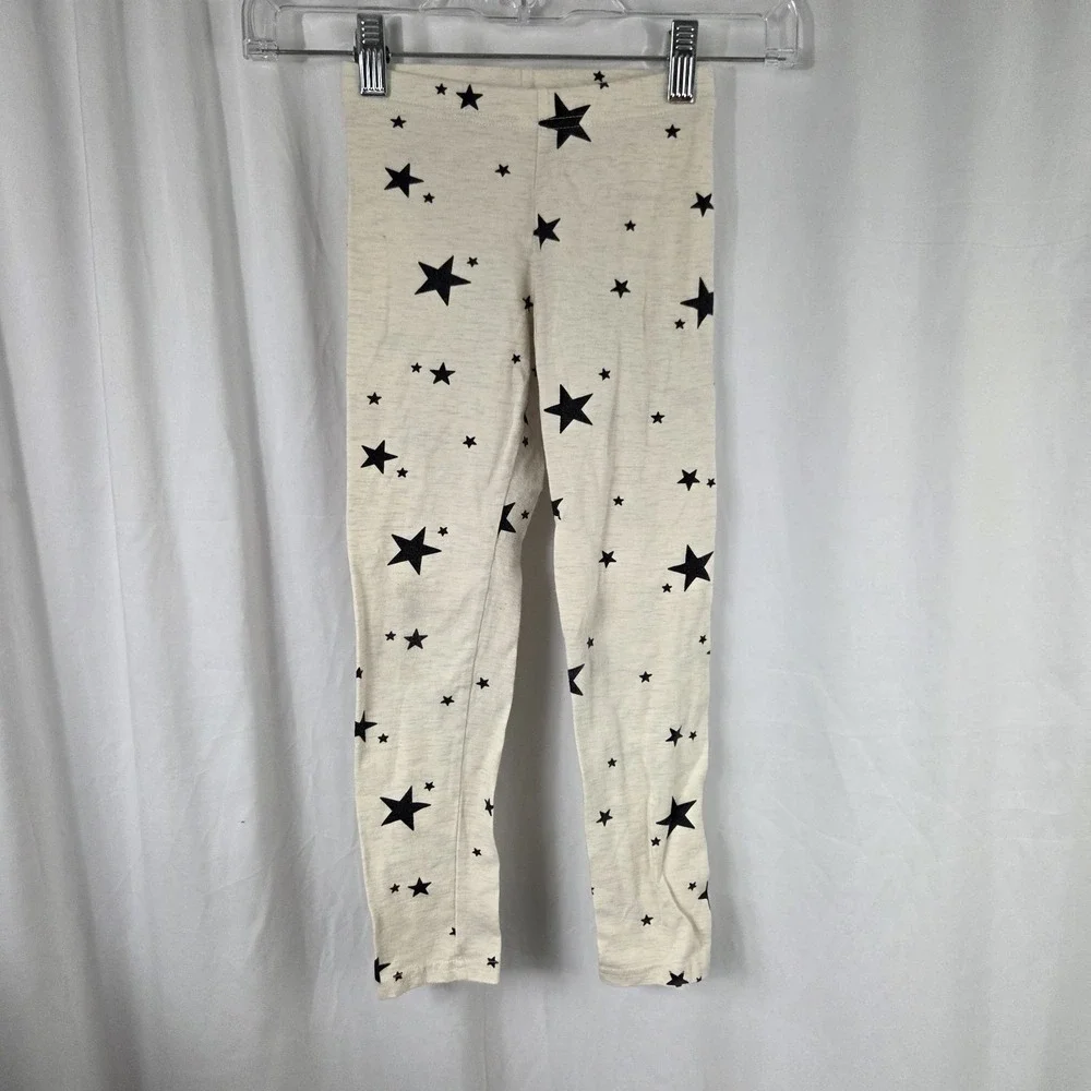 Old Navy Girls Size Small Elastic Waist Pull On Leggings Beige Black Star Print
