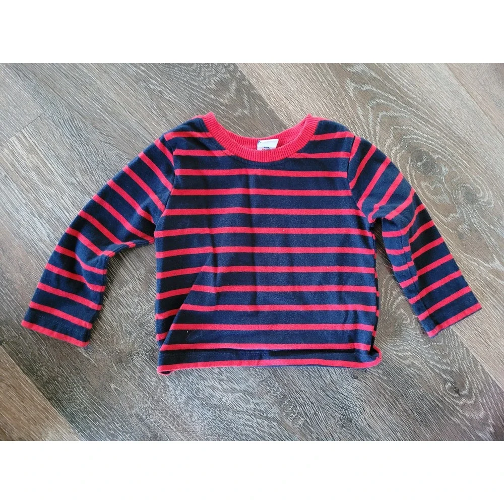 Old Navy Baby Boys Red Navy Blue Striped Long Sleeve Shirt 6-12 Months #5