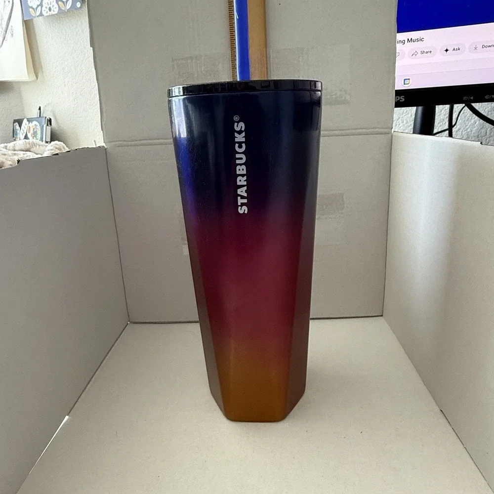 Starbucks 24oz Orange Pink Blue Stainless Stell Tumbler Cup Cold Hot Rainbow‎